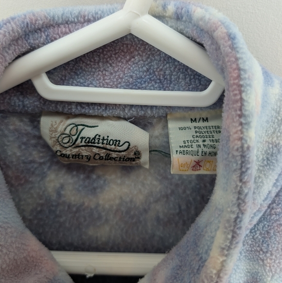Tradition Country Blue Pink White Snow Fleece Grandma Zip Up Sweater Medium - Picture 3 of 10
